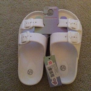 Moodpop White Double Straps Buckled Youth Slides